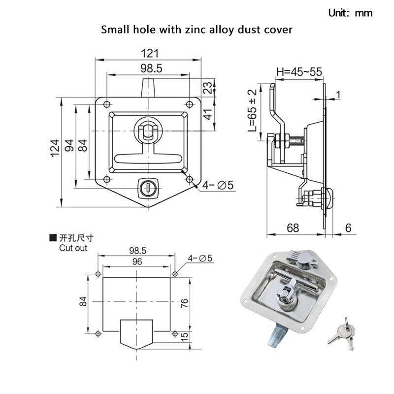 Serrure de panneau robuste en acier inoxydable, armoire industrielle, boîte à langue en forme de T, véhicule d'ingénierie, serrure de véhicule spécial: Brun grisâtre