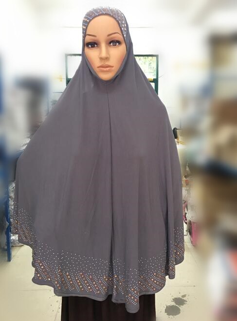 Hidżab islamska odzież natychmiastowa hidżab Turban diamenty Rhinestone chusta hidżab chustka turecki hidżab rozszerzenia szyi klatka piersiowa 100X90CM: grey