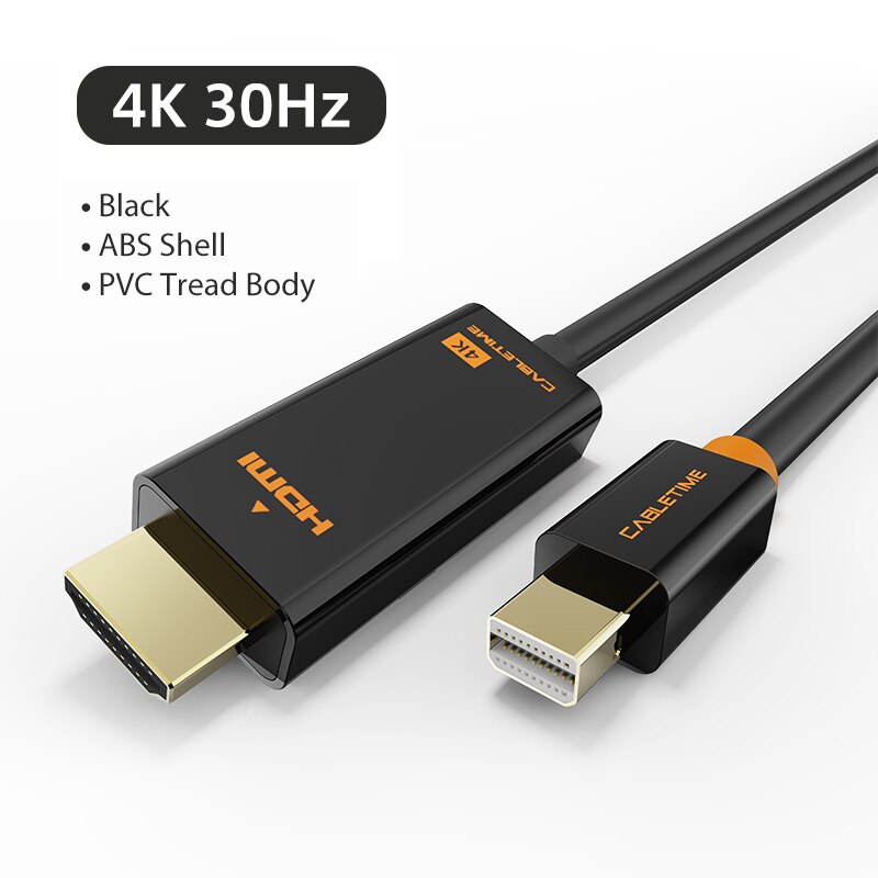 CABLETIME Mini Displayport a HDMI cavo 4K/HD Thunderbolt 2 Mini Display Port cavo adattatore per MacBook Air Mini DP a HDMI C054: Black 4K 30hz / 1.8m