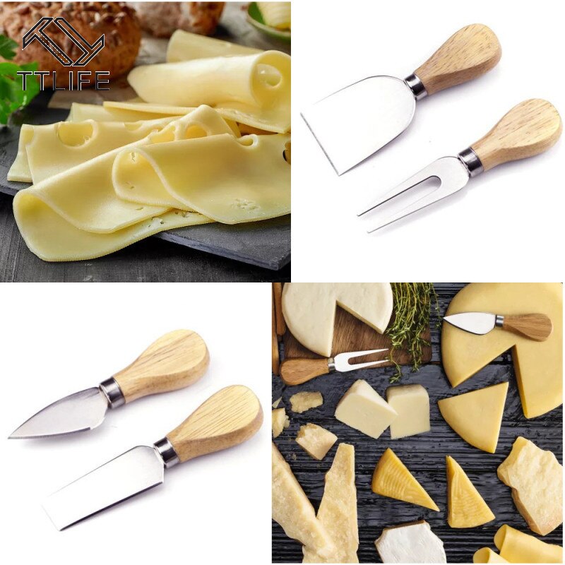 4 st/sset ekträ handtag kniv set ost smör gaffel blad rostfri servis kök ostskärare användbara matlagningsverktyg