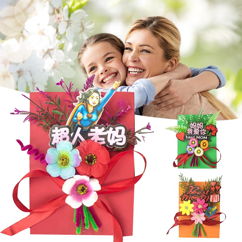 3D Greeting Card for Mother's Day DIY Flower Arrangment Card with Printed Letter Handmade Kit 21*15cm MOWA