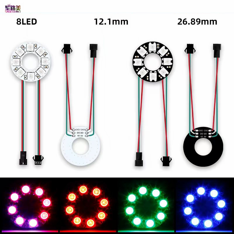 WS2812B LED Ring Lamp Addressable Pixel Light Full Color DC5V SMD 5050 Round Module RGB Lights 8/16/24/35/45 Bits For Arduino: black / Blue