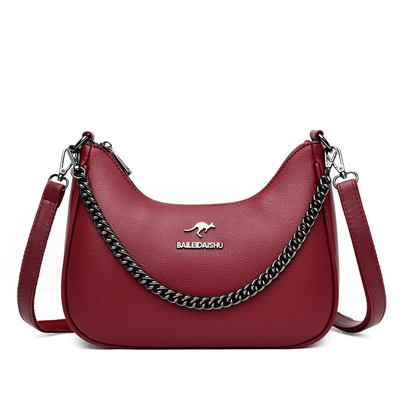 Mujer Bolsa Bandolera pequeña madre de cadenas de bolso mujeres de la de lujo de bandoleras de piel de Retro bolso: Borgoña