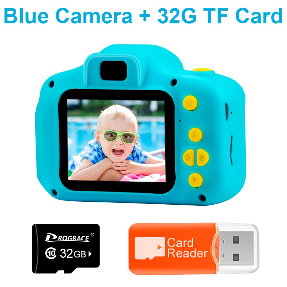 Prograce Child Camera Mini Digital Camera Photo Video Camera Children Camera Kid Camera Fun Toys for Girl Blog Camera Vlog: 32G Card Blue Camera