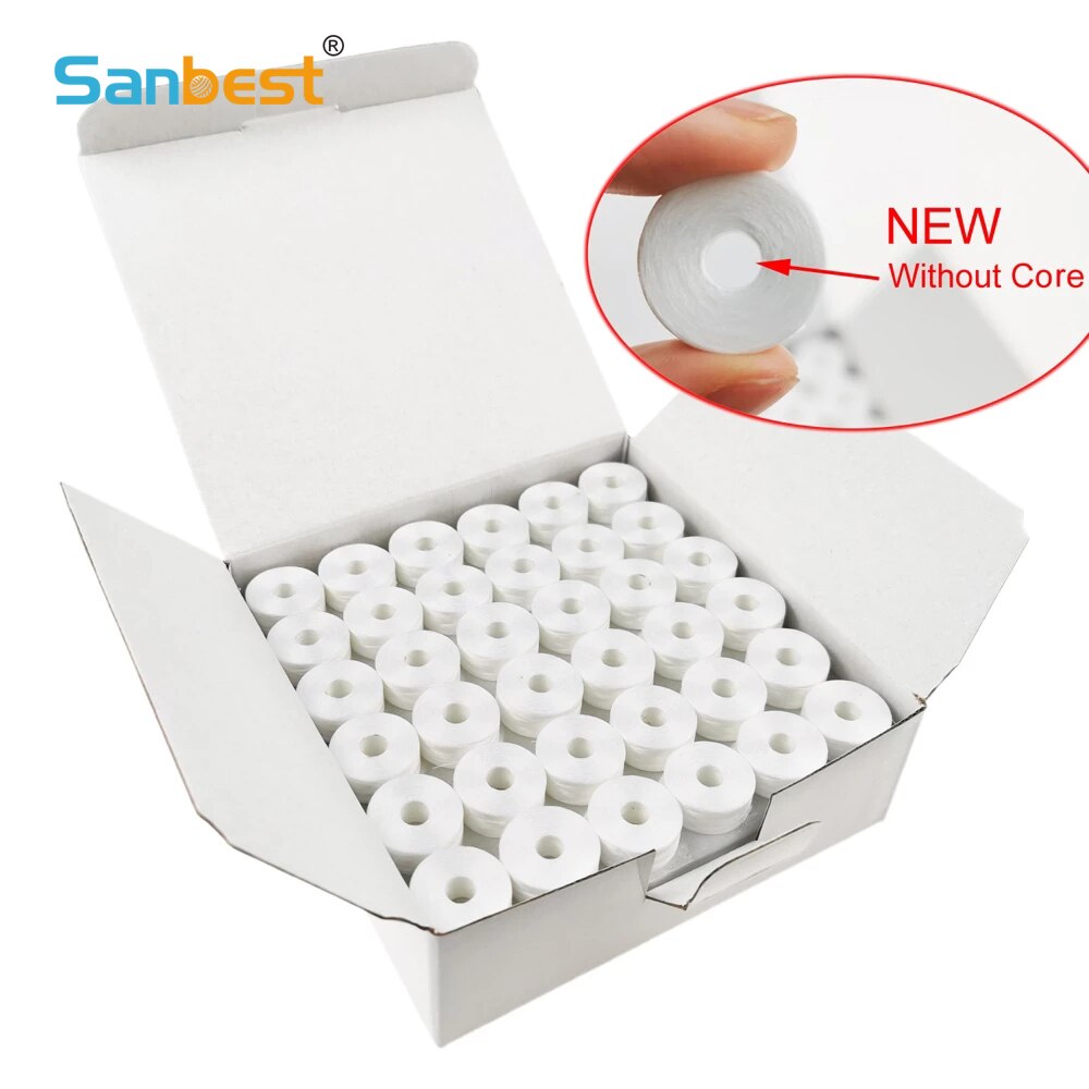 Sanbest Sideless Polyester Prewound Bobbins Threads Without Core 150D/1 Size L Sewing Machine Coreless Overlock Bobbin Thread