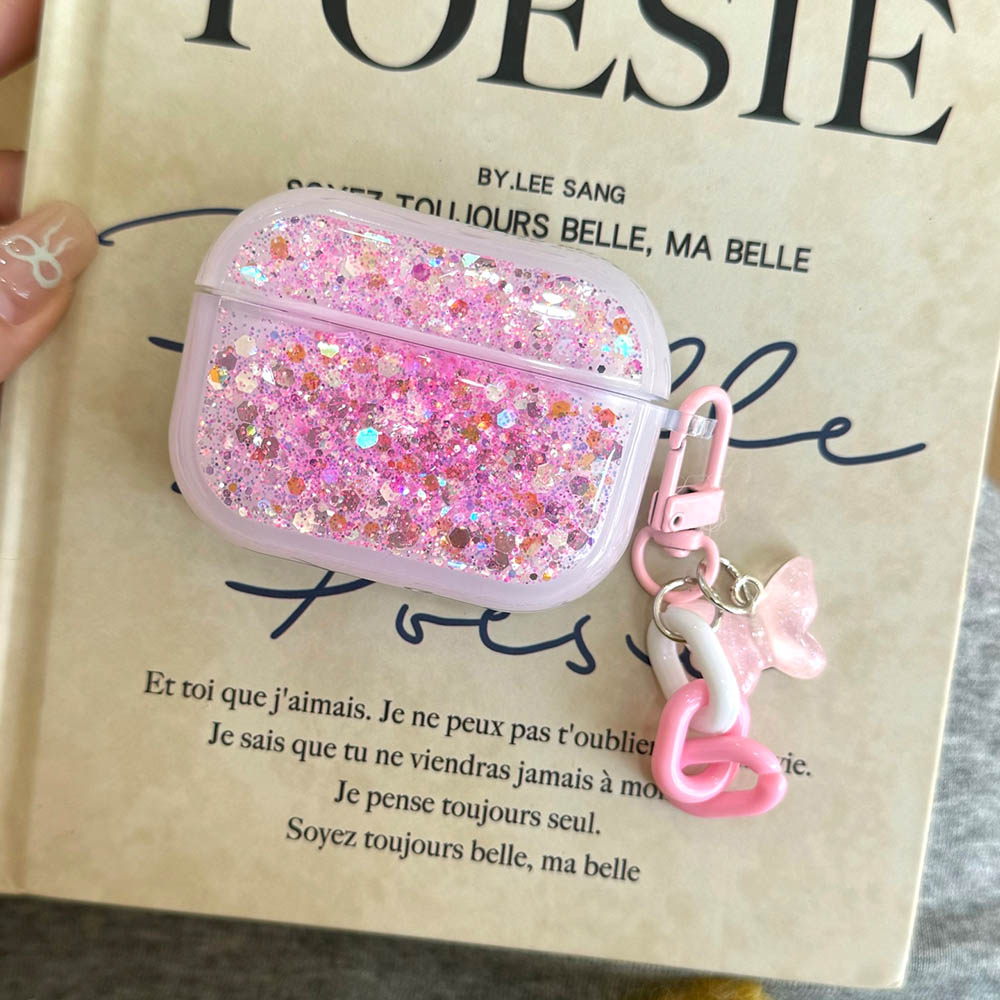 Glitter Sequins Bling Earphone Case For AirPods 1 2 3 4 Protective Cover Funda with Keychain for Apple Airpods 3rd 4th Gen Pro 2: S / BROWN