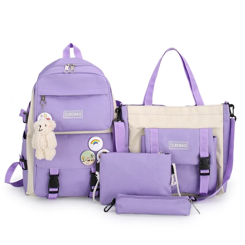 2021 nuovi zaini Oxford impermeabili all-match studenti zaini leggeri 4 pezzi/set borsa da scuola per ragazze adolescenti: purple