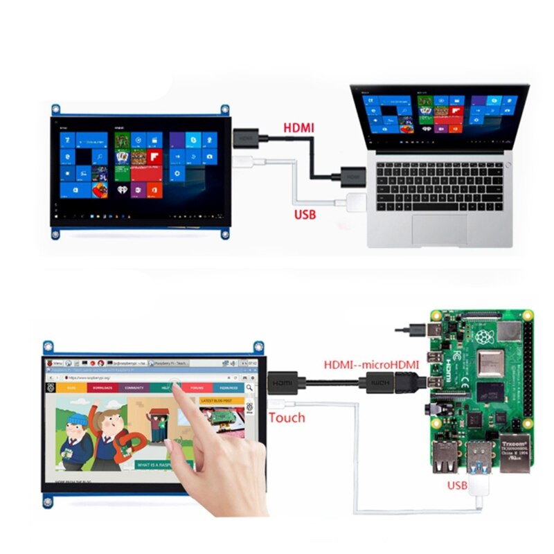 7 Inch HDMI-Compatible USB LCD Display Monitor 1024X600 HD Capacitive Press Screen Portable Monitor for Raspberry Pi