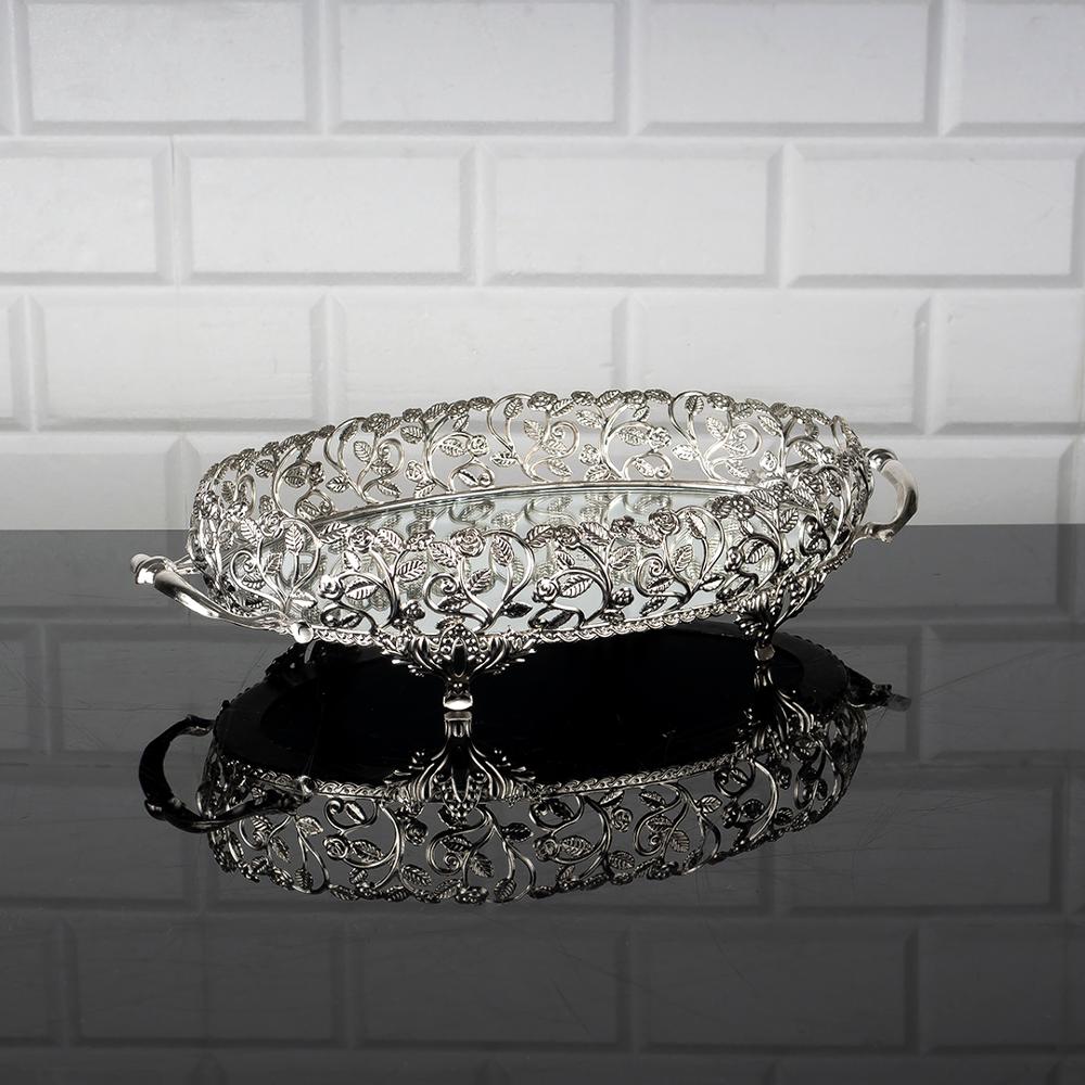 Dienblad Luxe Service Plaat Gouden Zilveren Ovale Grote Kleine Turks Arabisch Oosterse Oost: Silver Small 30 cm (11.8 inches)