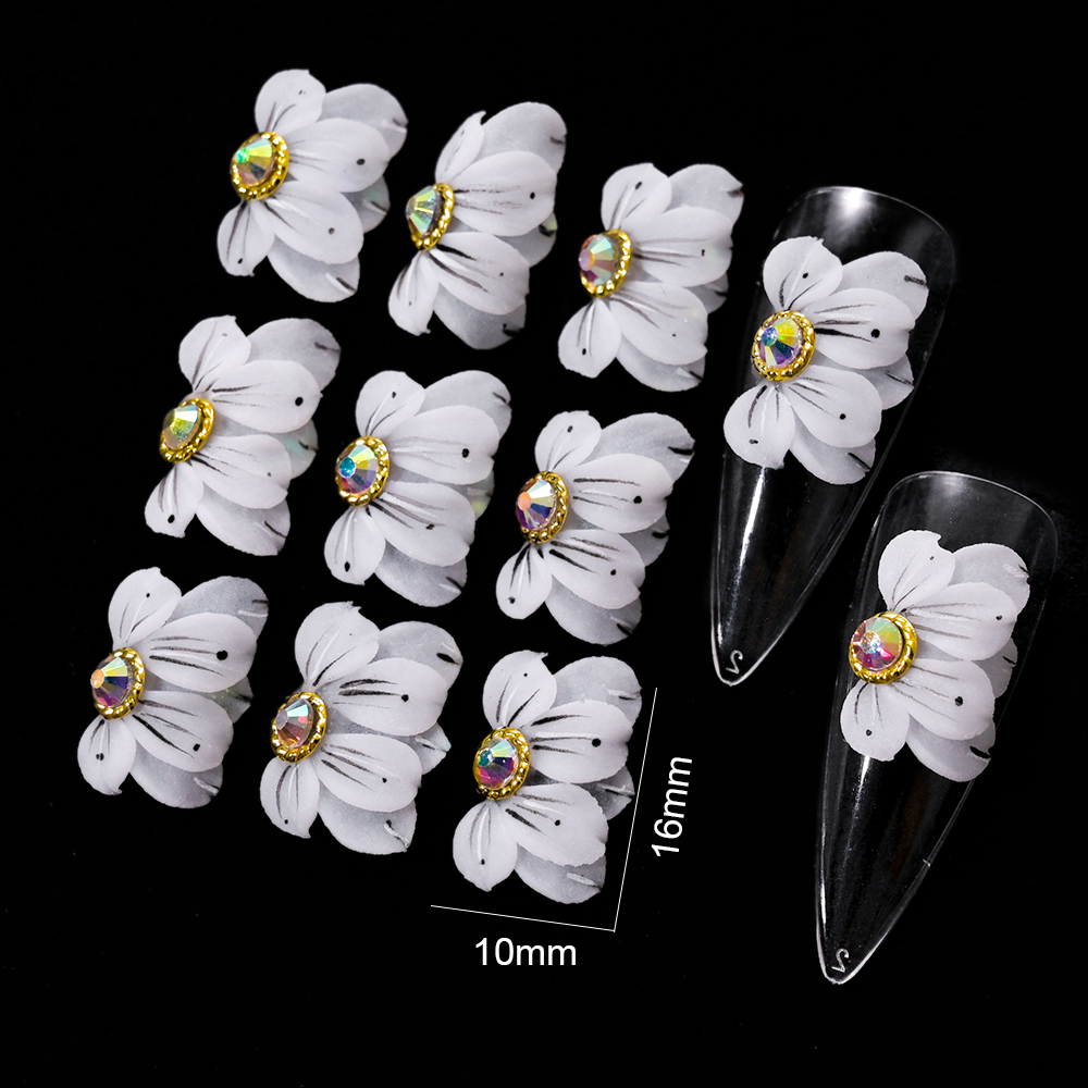 Flores acrílicas 3D para uñas, abalorio para uñas, joyería de perlas pura hecha a mano, accesorios de diamantes de imitación, de flores múltiples, decoración de uñas, 1 ud.: Negro