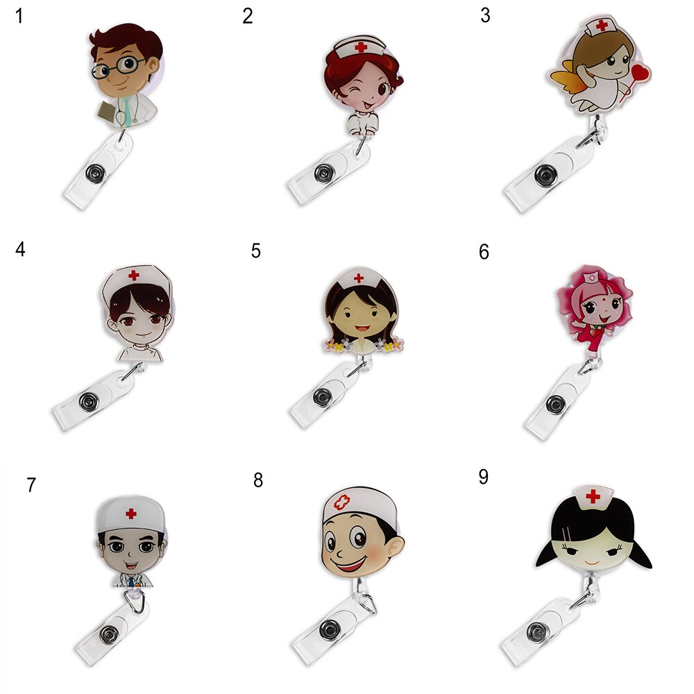 Mini Cute Cartoon Retractable Badge Reel Nurse Lanyards Student Nurse ID Name Card Badge Holder Clips School Office Supplies