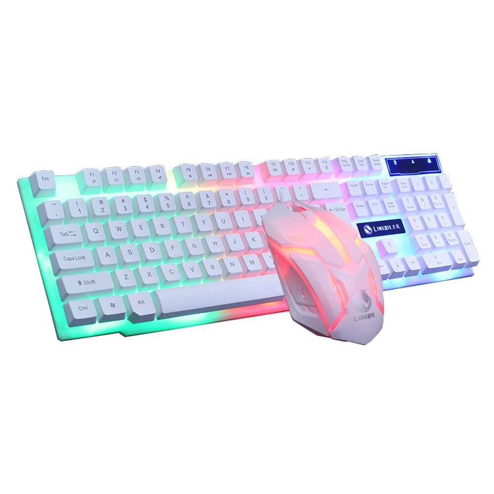 USB Office Rainbow Backlight Keyboard Mouse Set Mechanical For PC Laptop Durable Desktop Gaming Stylish Combo Ergonomic Home#g4: White