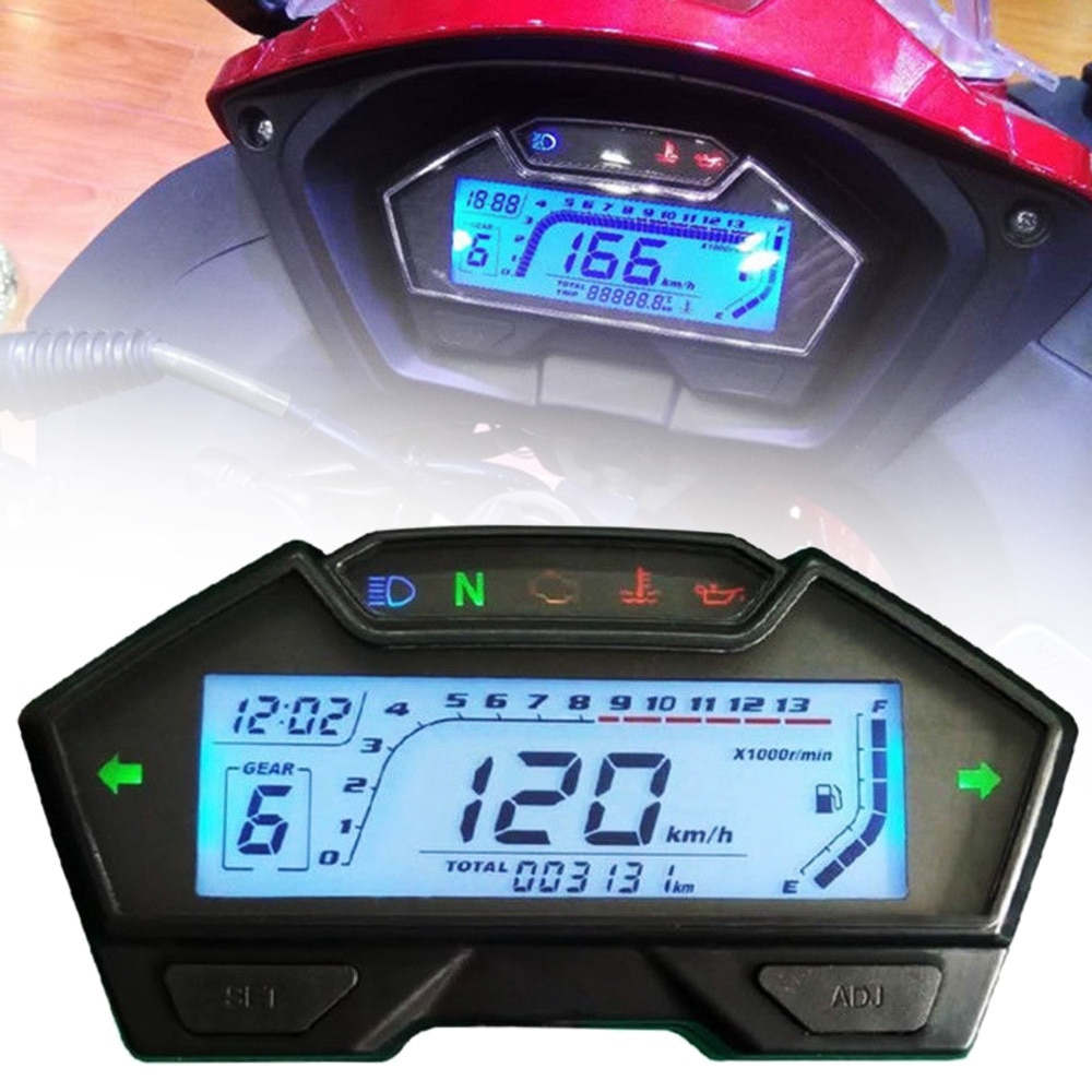 Motorfiets Snelheidsmeter Verstelbare Snelheid Kilometerteller Toerenteller 12V Lcd Digitale Gauge Panel Snelheidsmeter Toerenteller Kilometerteller