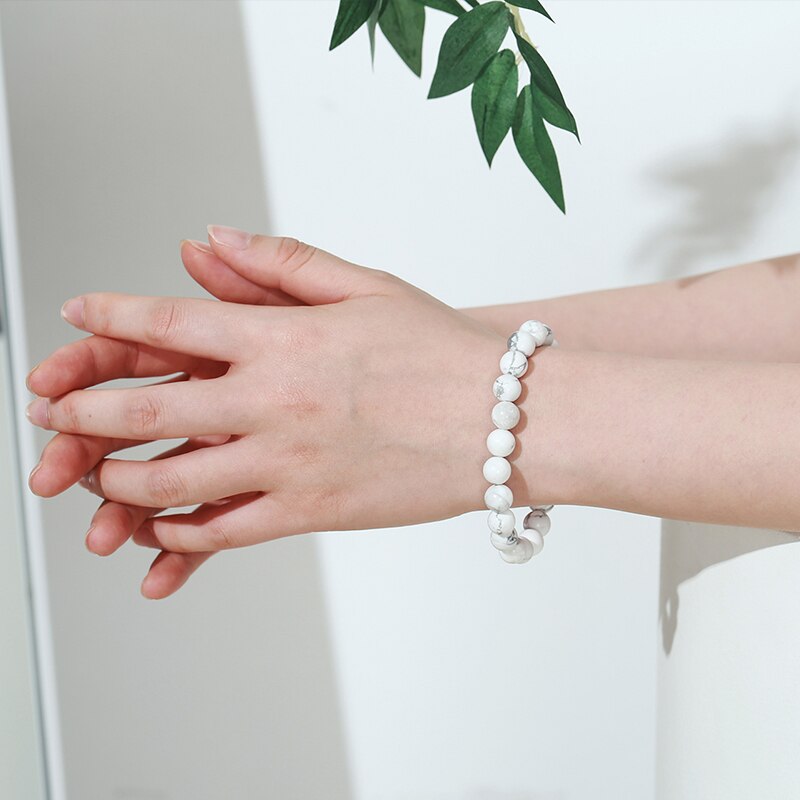 JD Natural Round White Turquoise Howlite Stone Bead Bracelet Christmas Bracelet Power Energy Bracelet