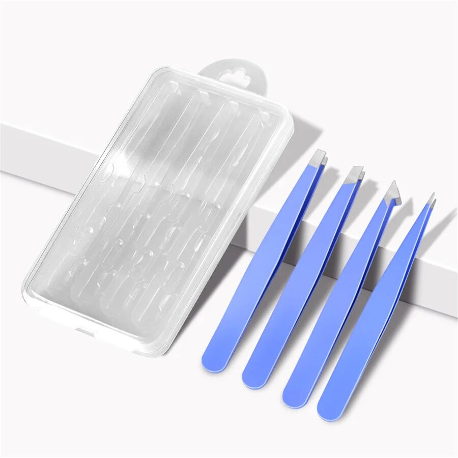 Ensemble de tondeuses à sourcils en acier inoxydable, pinces d'épilation, bouche Oblique et droite, pince de coupe des sourcils, outil de beauté 4 pièces: Orange