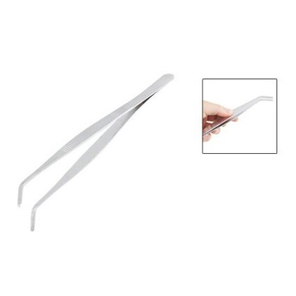 20Cm Schuine Schuine Tip Metalen Gebogen Tweezer Silver Tone