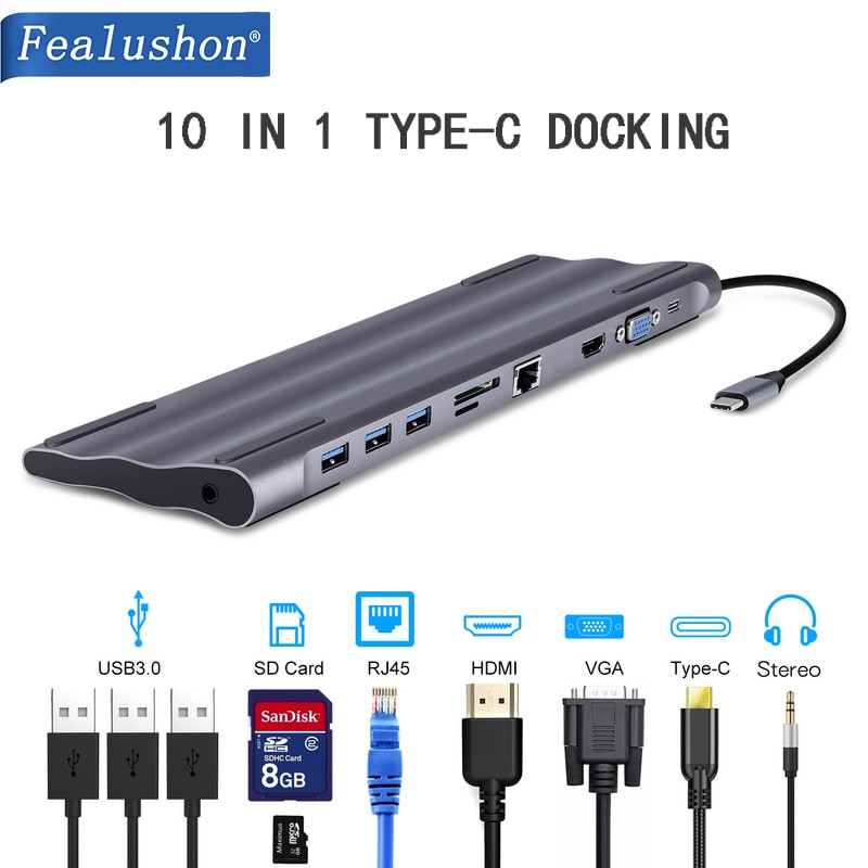 Usb c portátil docking station usb 3.0 vga rj45 pd usb hdmi-hub compatível para portátil macbook pro hp dell superfície lenovo