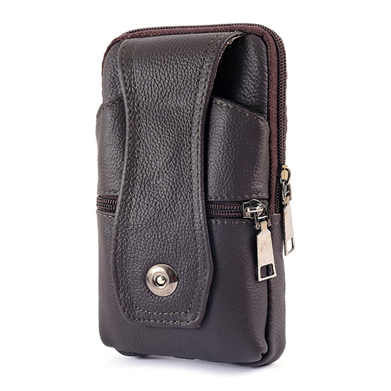 Retro Leather Men'S Waist Bag Outdoor Leisure Multifunctional Male'S Bags Wear Belt Mobile Phone Box For Man: Deep coffee 2