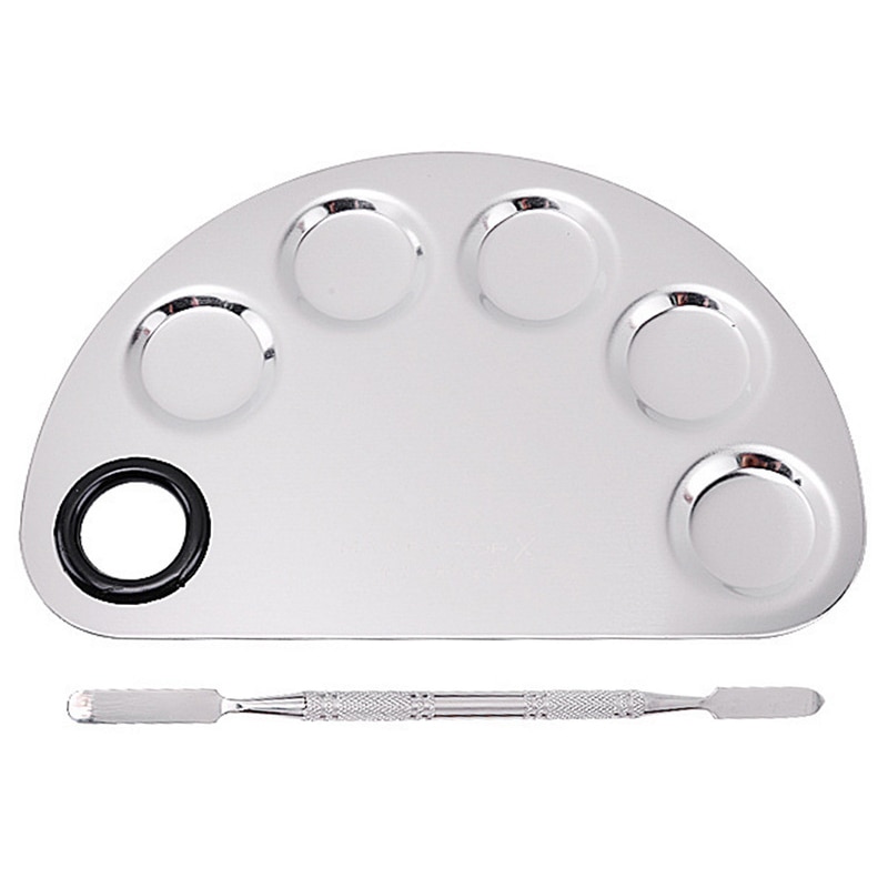 Paleta de mezcla de pigmentos cosméticos de cinco agujeros, paleta de sombras de ojos de acero inoxidable, paleta de arte para maquillaje, paleta, espátula, herramientas cosméticas