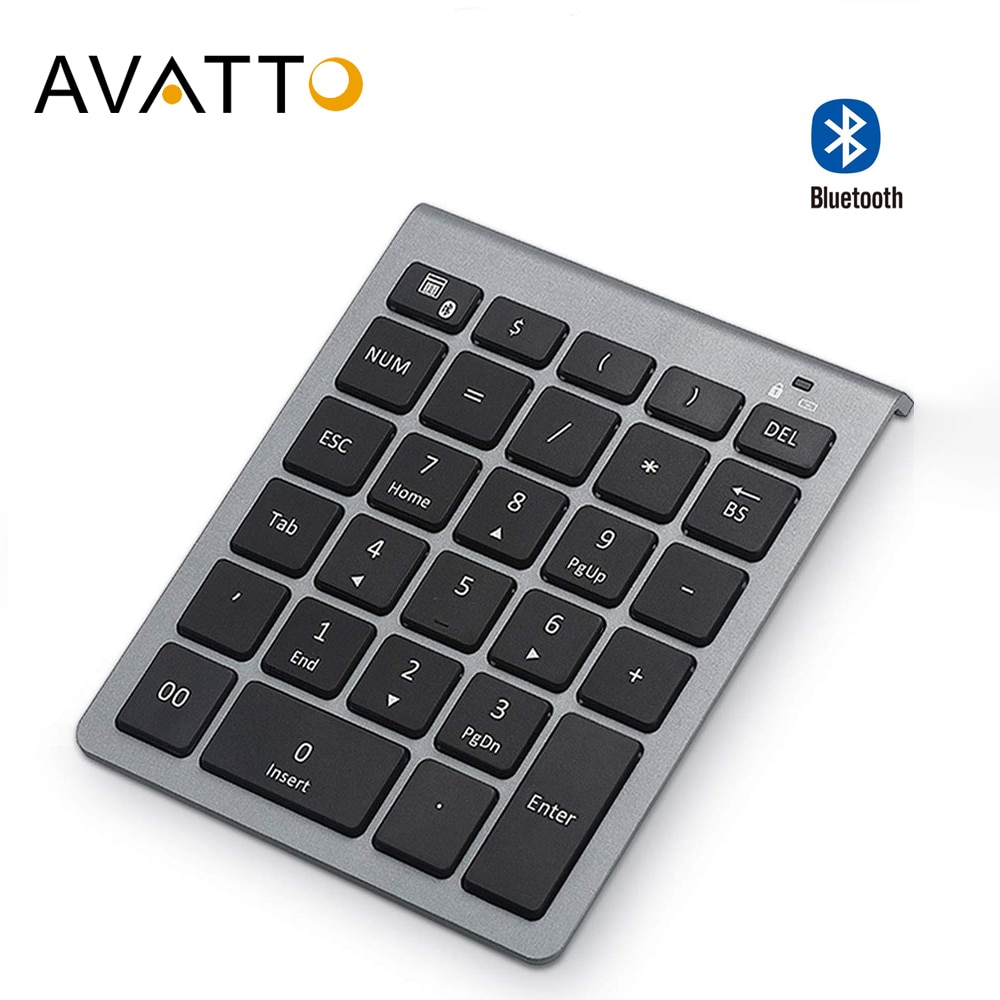 AVATTO Ultra Slim 28 Keys Bluetooth Numeric Keypad Number Pad with Scissor-Switch Mini Digtal Keyboard for PC Surface Pro Tablet