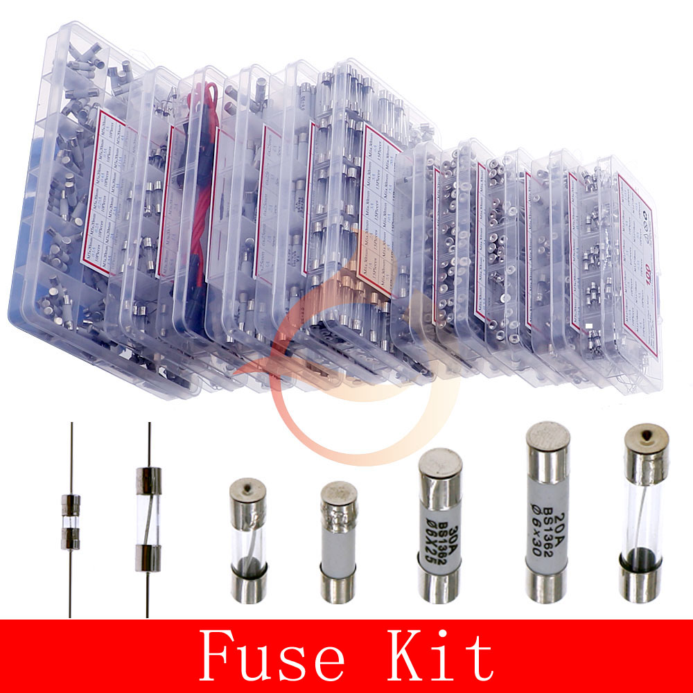 Fusible de vidrio lento y rápido de 12V-250V con kit de mezcla de cables de plomo 0.1A 0.25A 0.5A 1A 2A 2.5A 3A 3.15A 4A 5A 6A 6.3A 8A 10A 15A 16A 20A 30A