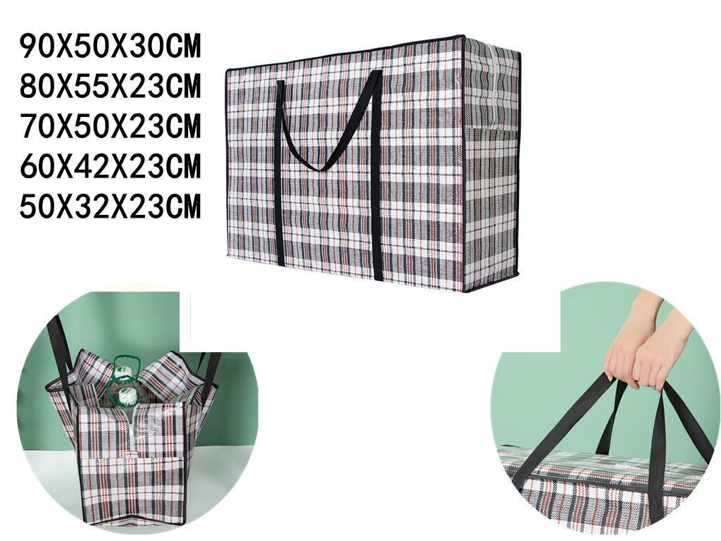 Thickened striped woven bag large capacity storage mobile bag clothes quilt luggage packaging zipper tote bag home organizer