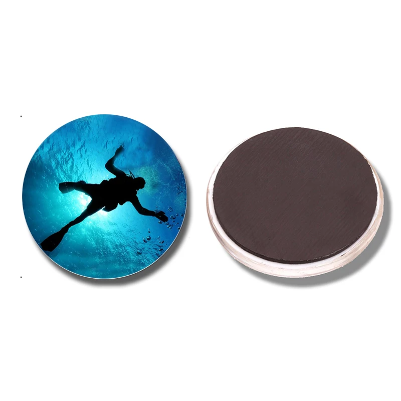 Mergulho 30mm geladeira ímã oceano subaquático criatura foto de vidro cabochão geladeira magnética adesivos nota decoração da sua casa