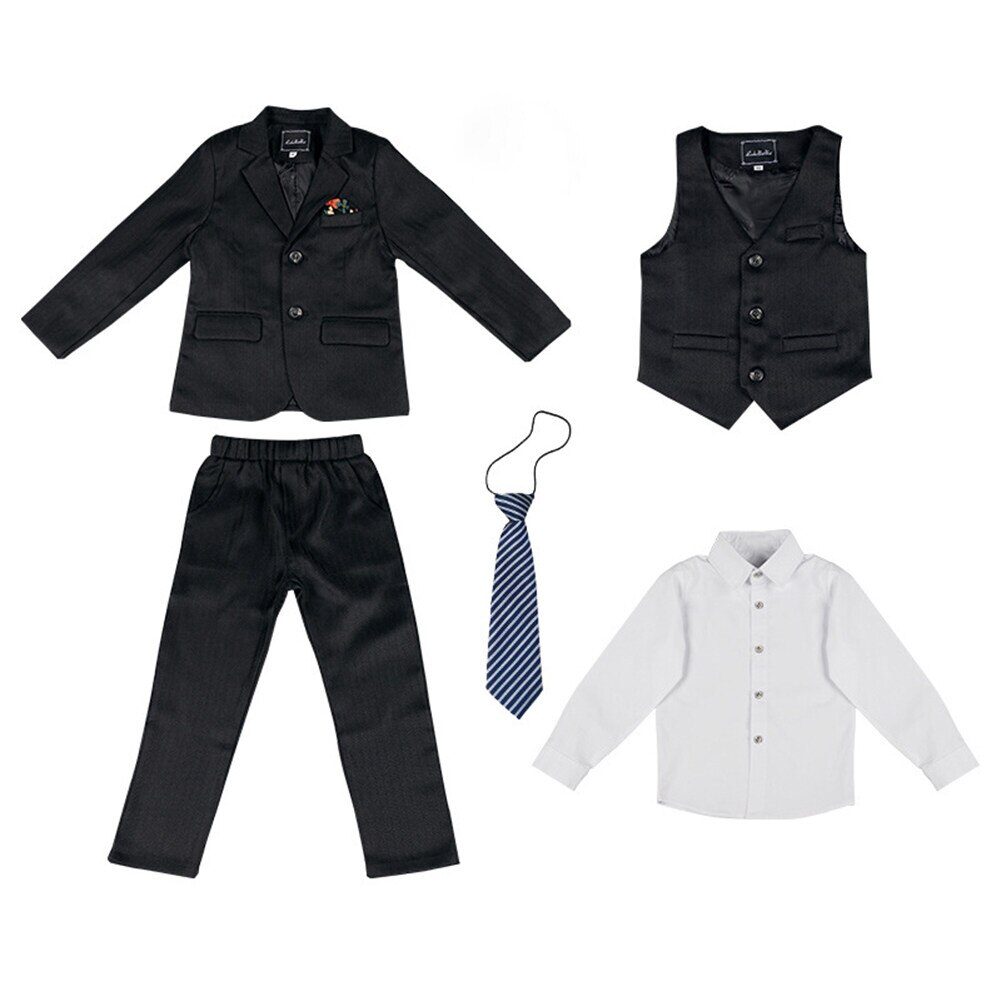 Blazer de talla grande para niños, traje negro y gris, traje Formal de boda, esmoquin para de cumpleaños, conjunto de ropa de caballero, 5 piezas