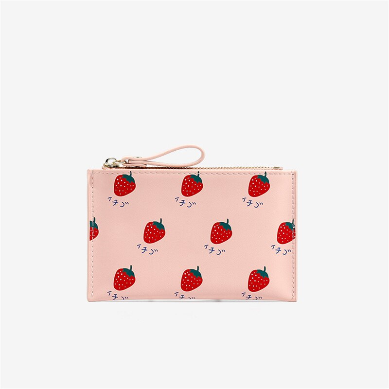 PURDORED 1 Pc Cute Women Card Holder Small Fruit Patterns Credit Card Case PU Female Minimalist Zipper Mini Coin Purse Wallet