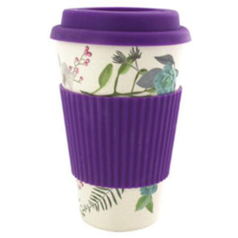 Tazas reutilizables de fibra de bambú tazas de café aislamiento Taza de Viaje 430ML taza de bebida: Purple