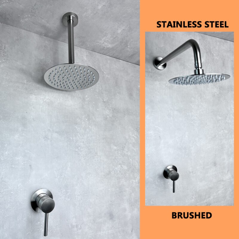 and Cold Head Top Shower Set 304 Stainless Steel 1 Function Solid Valve 8 Inch 200mm Shower Wall Mounted Ceiling Bathroom