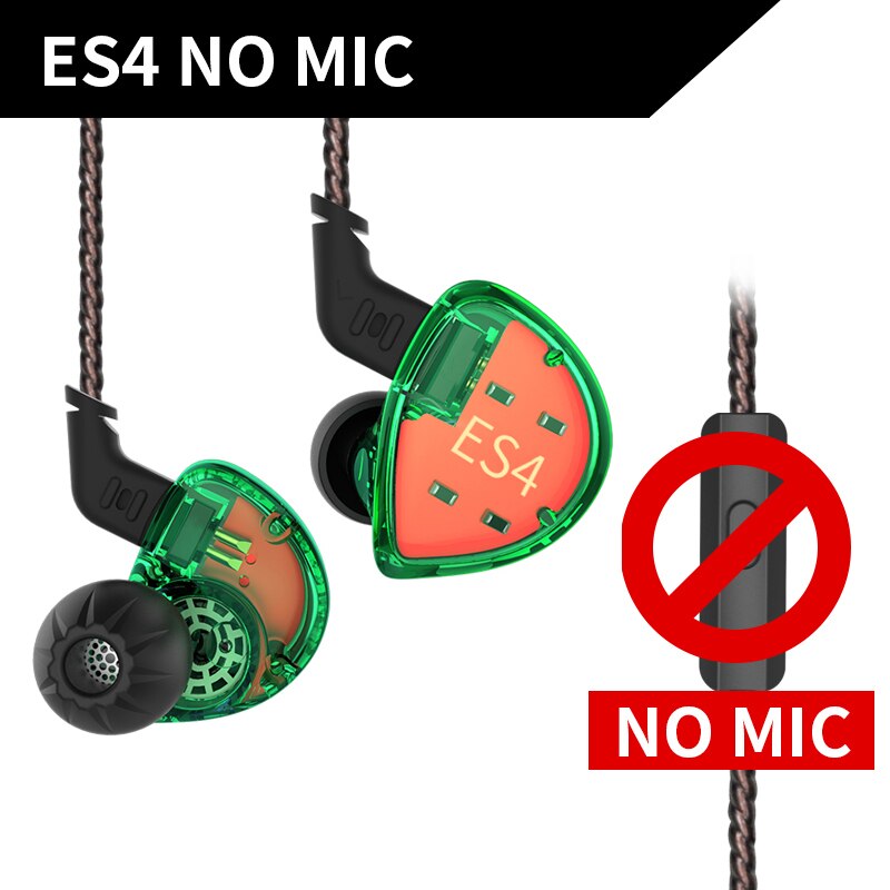 KZ ES4 1BA+1DD Hybrid In-ear Earphone Hifi Dynamic Driver Noise Cancelling Headset Replacement Cable AS10 ZSX ZSX ZST ES3 ZSN: green no mic