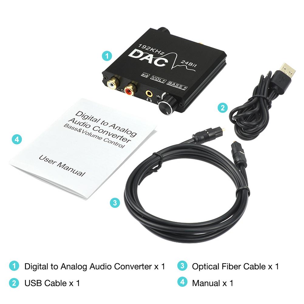 Adaptador óptico DAC Toslink SPDIF Coaxial a RCA 3,5mm Jack 24bit DAC Digital a analógico R/L, convertidor de Audio, compatible con PCM /LPCM: Default Title