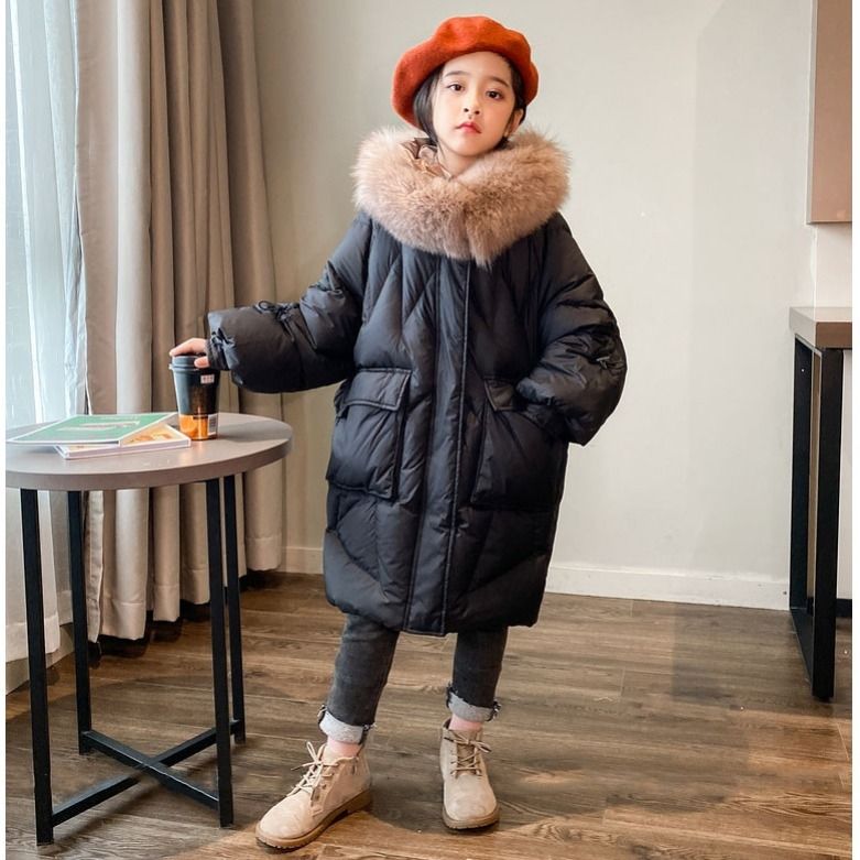 Winter Girl Cotton-Padded Jacket Thick Warm Baby Children Cotton Parkas Coat Fur Kid Teenager Outerwear W575