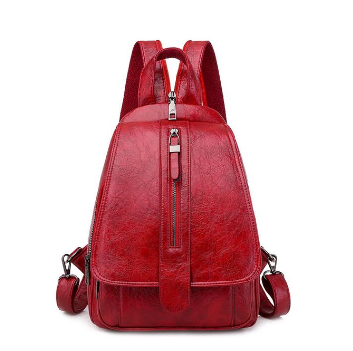 Women Backpack Ladies Travel Back Bag Shoulder Bag PU Leather Female Backbag: Red
