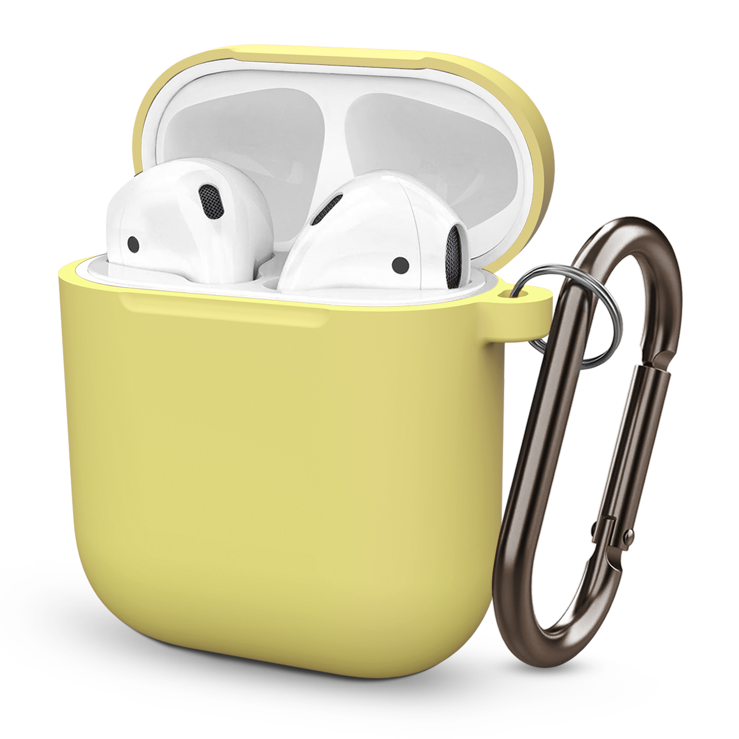 Siliconen hoes met haakafdekking voor Apple Airpods 1e 2e generatie 1 2 Beschermende schokbestendige draadloze koptelefoonhoes Oplaaddoos Zakken: Diepe Geel