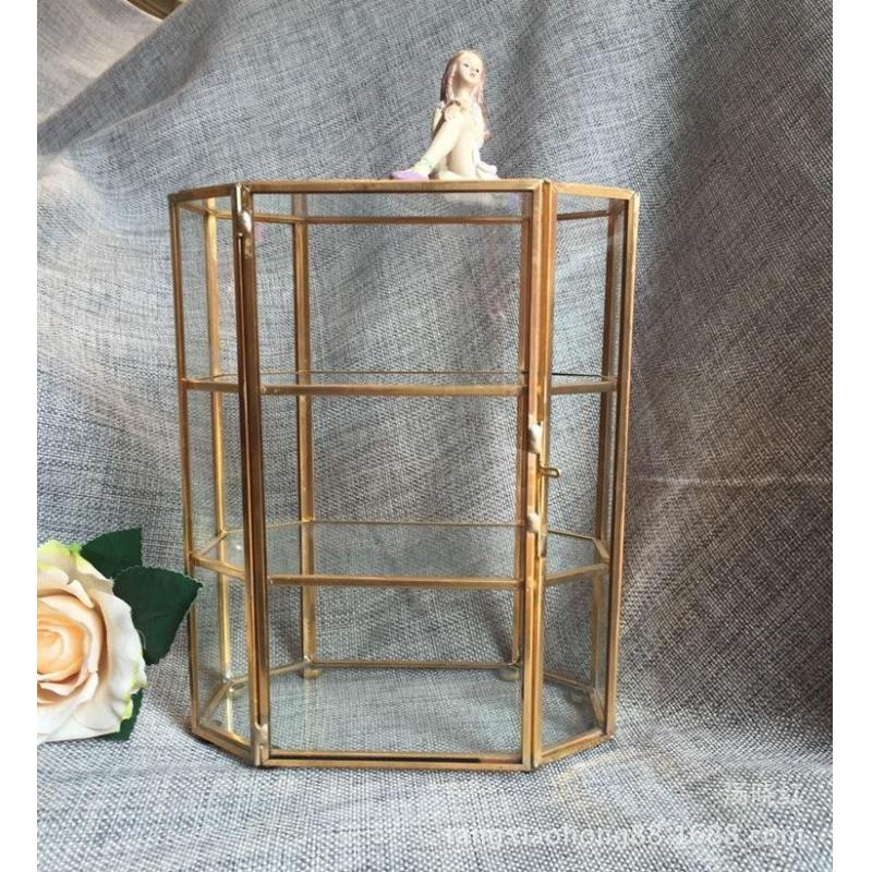Vintage Gouden Glazen Box Clear Glas Metalen Sieraden Organizer Open Voorzijde Display