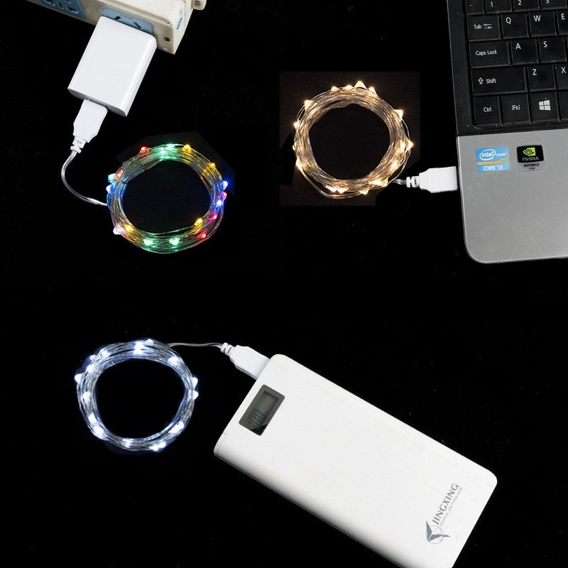 2m/5m/10m led ljusslingor silvertråd usb hem trädgård vattentät sagoljus julfest krans dekoration ljusslinga