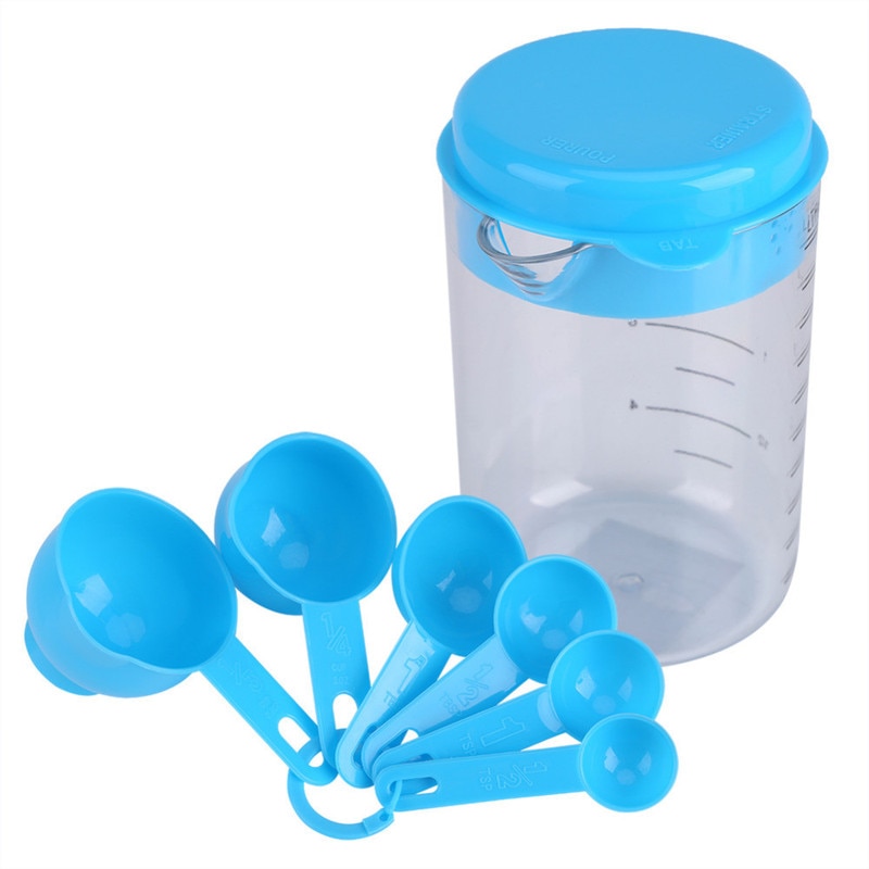 1 pc Messbecher und 6 stücke Messlöffel Scoop einstellen PVC Griff Küche Sauerei Werkzeug Küche Löffel für Gewürze backen Gerät