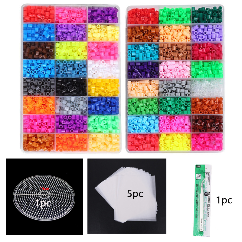 Juego de 24/36/48 colores de cuentas Hama, juguetes de cuentas, 5MM, educativo para niños, bricolaje, fusible de juguetes, cuentas, tamaño grande, hojas de papel de planchado