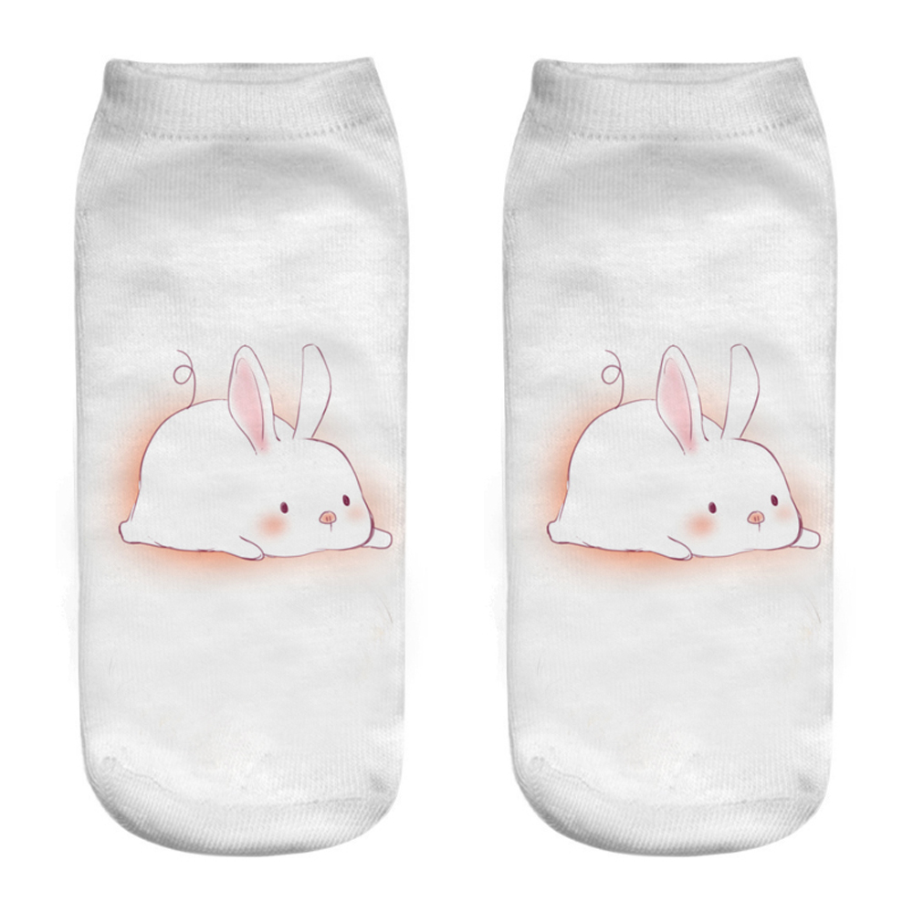 Chaussettes unisexes mignonnes Happy Funny Bunny 03/Life, impression 3D, créative, Harvey Cake Rabbit, rinçage court Sokken, , 1 paire