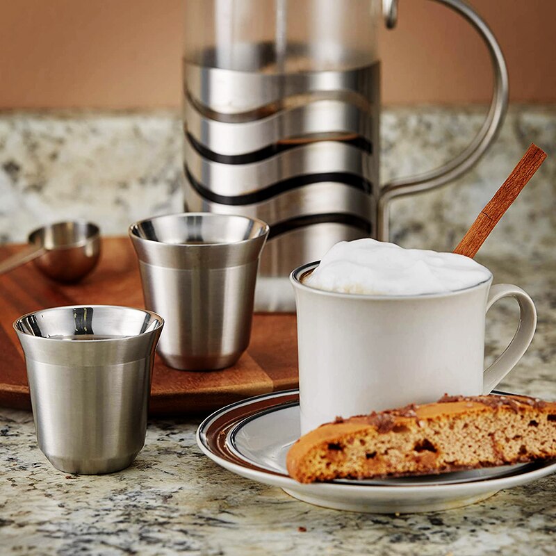 DEOUNY – tasse à expresso en acier inoxydable, Double paroi, isolée, tasse à café empilable, en métal, de voyage, antirouille, 2.7oz