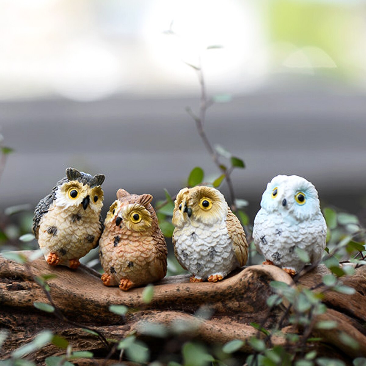 Boneco de paisagem de coruja, boneco de resina para decoração diy, micro ornamentos, decoração de resina, resistente a arranhões, para casamento, festa noturna