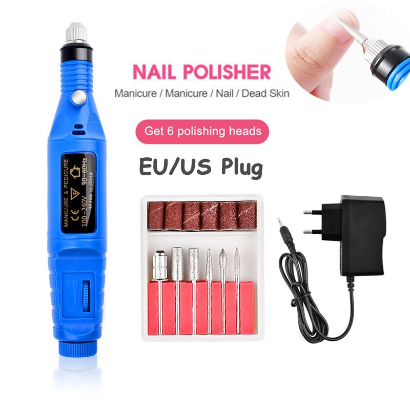Electric Nail Drill Machine Pedicure Drill Set 6 Bits Ceramic Nail File Nail Polisher Manicure Art Equipment Tool