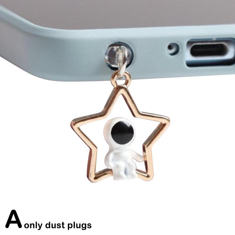 astronauta polvere tappo fascino carino caricare porta anti polvere tappo Kawaii Usb genere C tappo per auricolare Jack tappo cap Penda V2y6: A