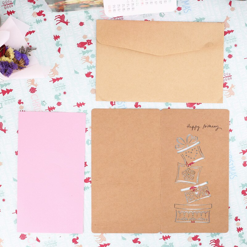 2 Sets(Envelope+Card) Hollow Kraft Paper Envelope Retro Greeting Card Blessing Birthday Invitation Card 18x10cm