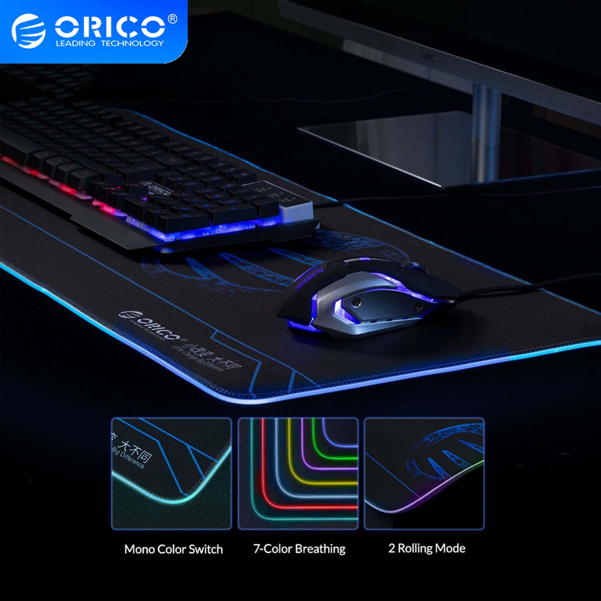 Orico Grote Gaming Muismat Rgb Dikke Rubberen Muismat Computer Mousepad Bureau Toetsenbord Mirco Usb Pads Met Led Backlit muizen Mat