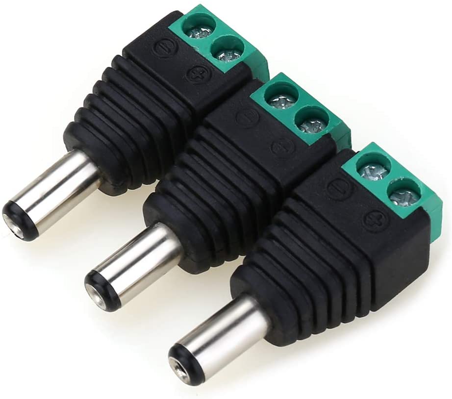 2.1x5.5MM 12V Male DC Power Jack Plug Adapter Connector for CCTV Camera Cable Wire Ends Plug Barrel Green-3PCS