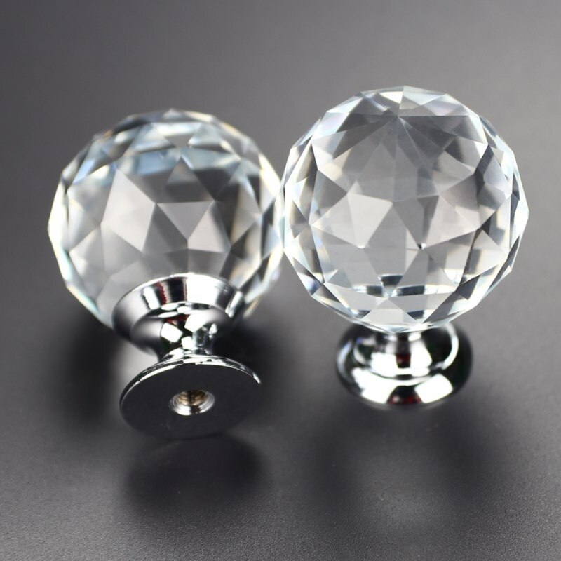 25Mm 30Mm Ronde Diamant Clear Crystal Ball Glas Knoppen Keuken Schuifladegrepen Knoppen Bureaulade Handvat Hardware Kast pulls