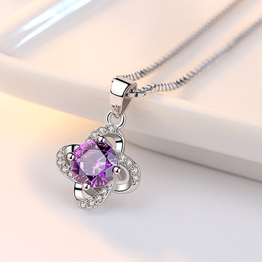 NEHZY 925 sterlina d'argento nuovo delle signore dei monili di modo di alta qualità di cristallo viola di zircon del pendente del fiore collana di lunghezza 45 CENTIMETRI